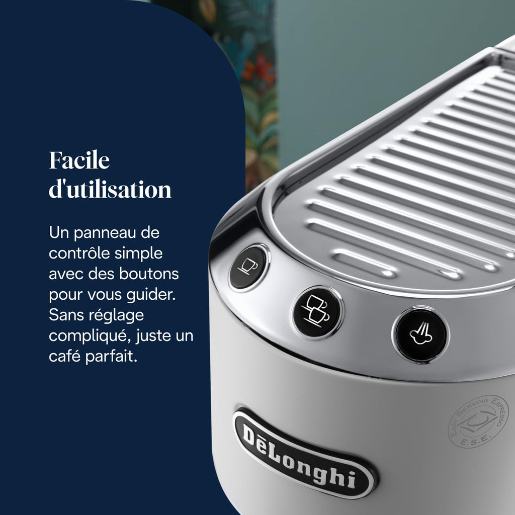 Dedica Style, Machine à Café à Pompe en Acier Inoxydable, Système Anti-goutte, Blanc