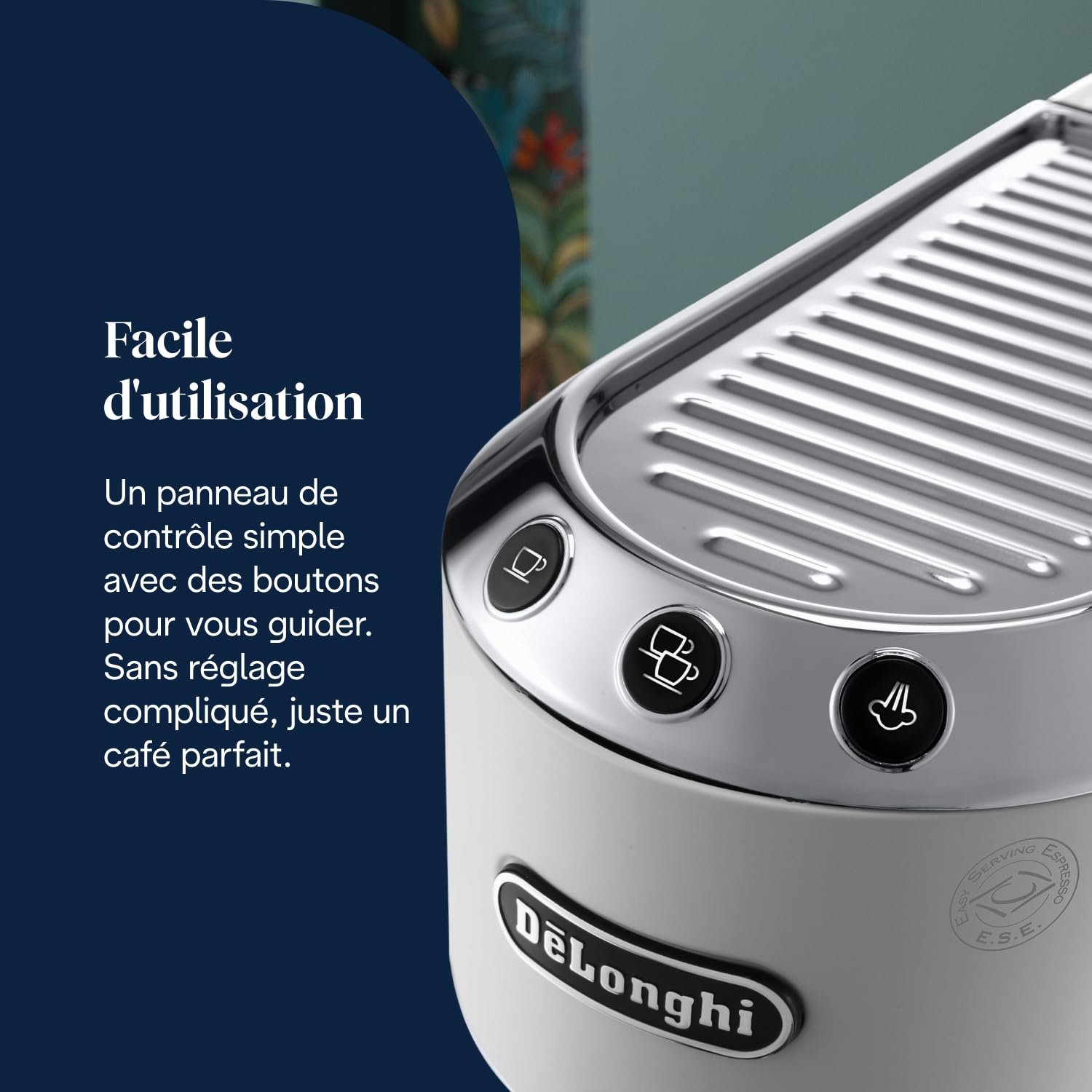 Dedica Style, Machine à Café à Pompe en Acier Inoxydable, Système Anti-goutte, Blanc