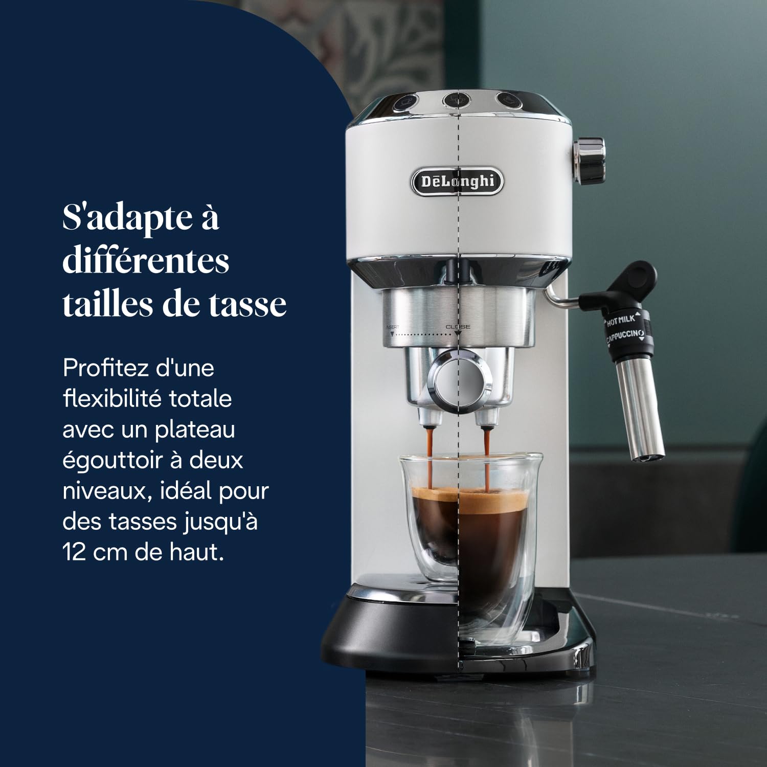 Dedica Style, Machine à Café à Pompe en Acier Inoxydable, Système Anti-goutte, Blanc