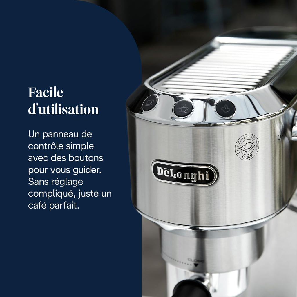 Dedica Style, Machine à Expresso avec Buse à Mousse de Lait Professionnelle, Métal