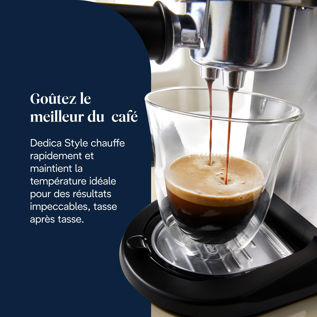 Dedica Style, Machine à Expresso avec Buse à Mousse de Lait Professionnelle, Métal