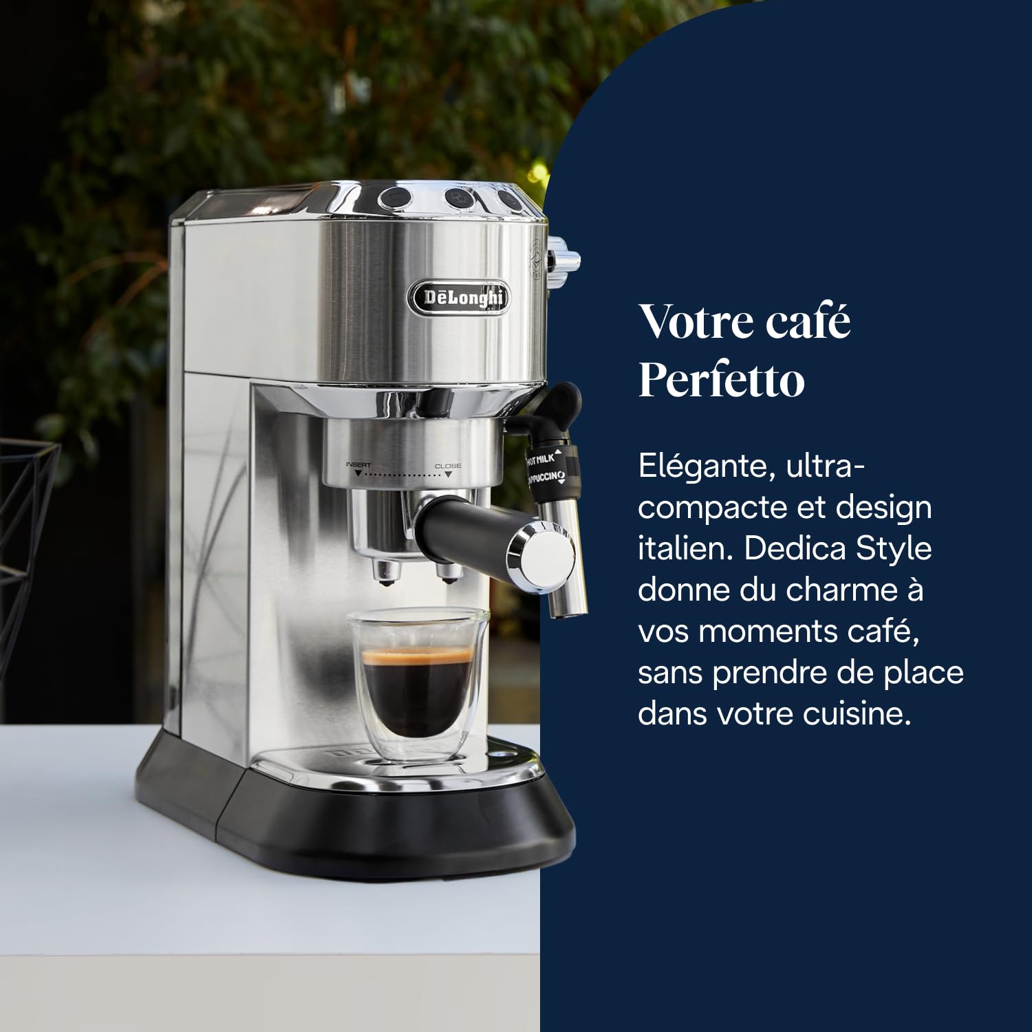 Dedica Style, Machine à Expresso avec Buse à Mousse de Lait Professionnelle, Métal