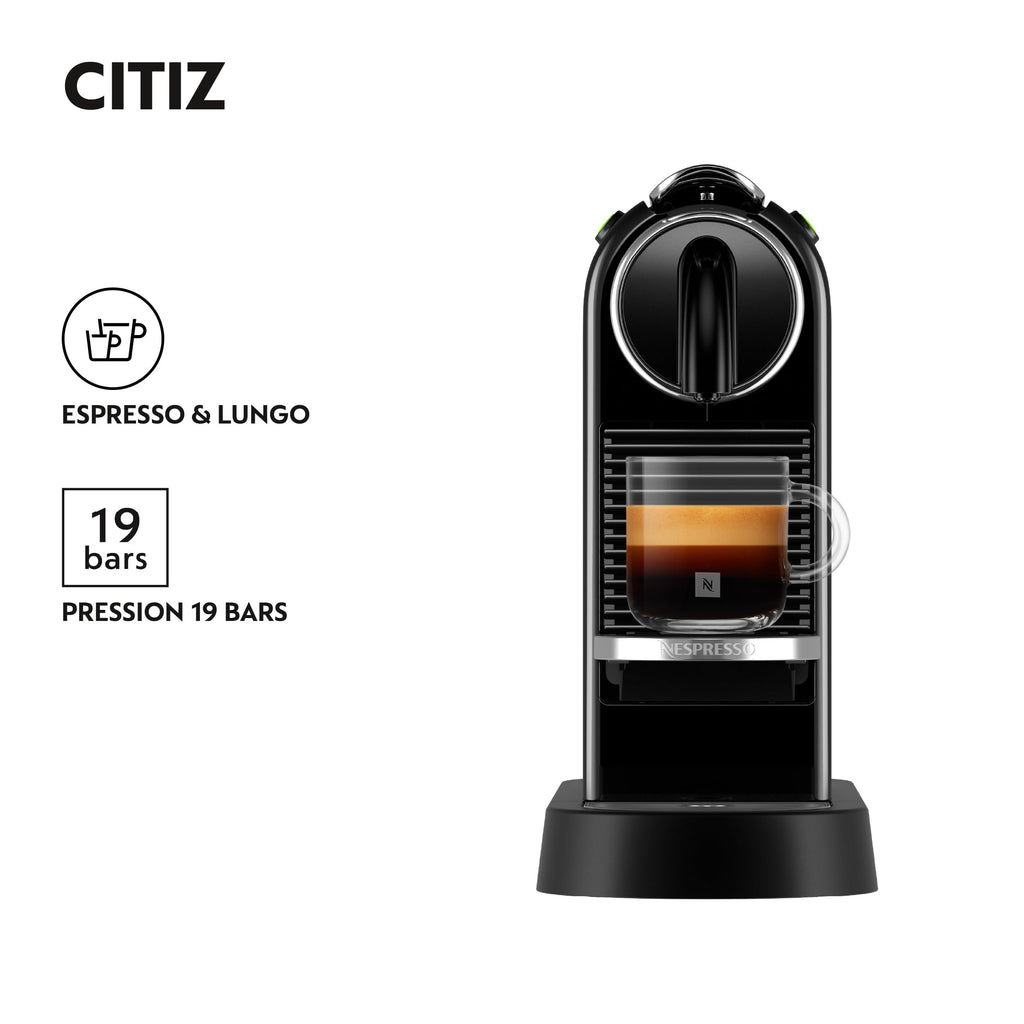 Machine à Café Citiz Noir, 19 Bars + Kit de Bienvenue, Design Moderne, Expresso et Lungo, Arrêt Automatique, Noir