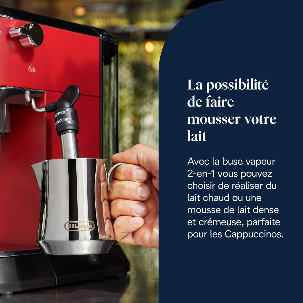 Dedica Style, Machine à Café à Pompe en Acier Inoxydable Pour Café Moulu ou Dosettes, Rouge
