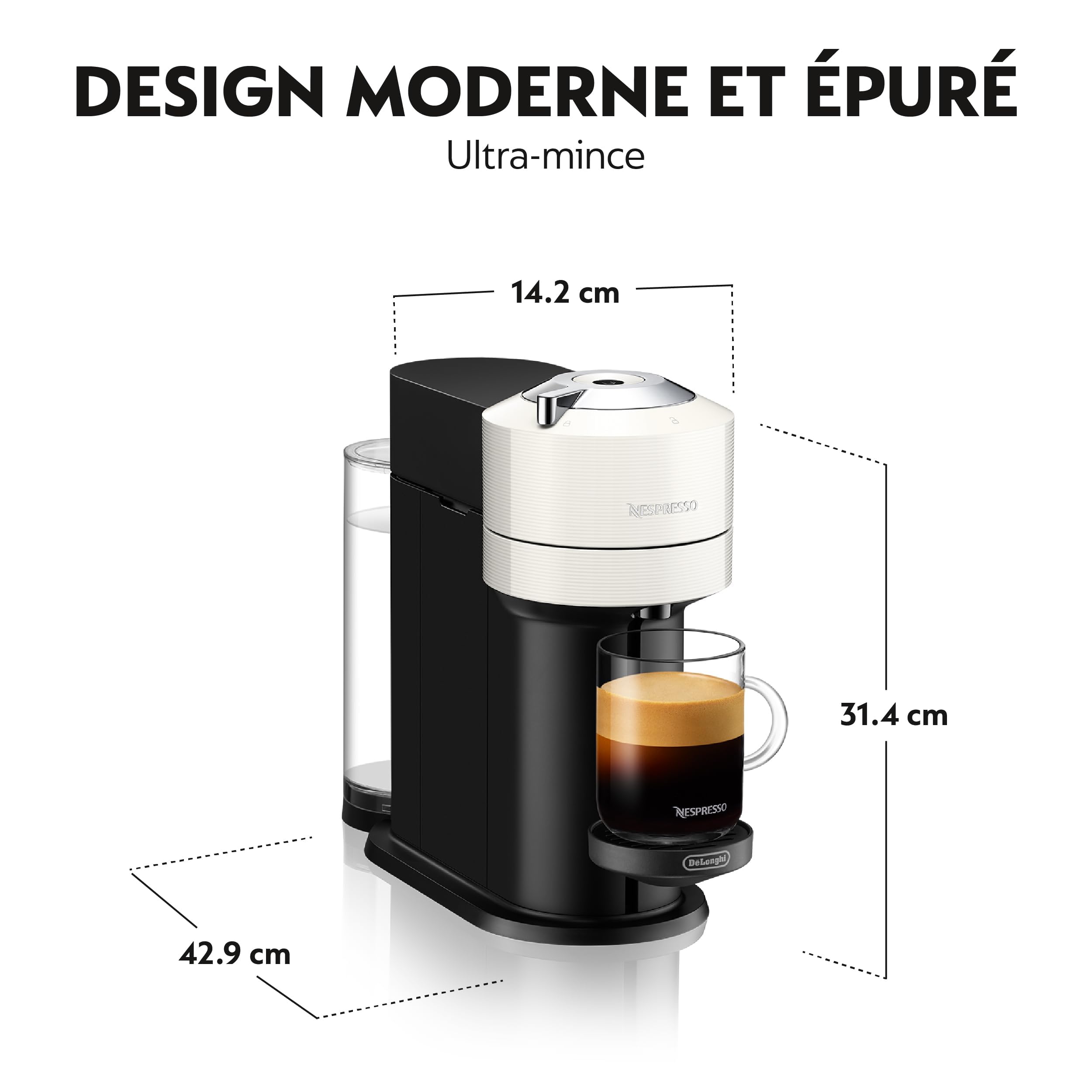 Machine à Café Vertuo Next Blanc, Capsules café Vertuo seulement, Technologie Centrifusion, 5 Tailles de Tasses + Kit de Bienvenue, Design Moderne, Arrêt Automatique, Blanc