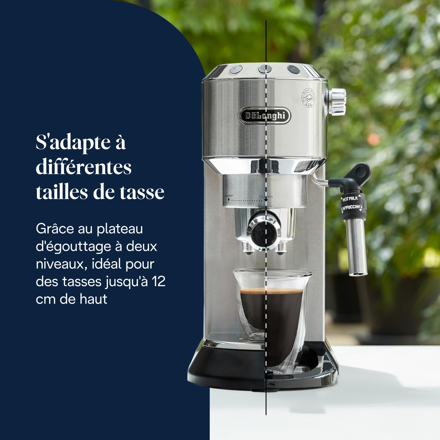 Dedica Style, Machine à Expresso avec Buse à Mousse de Lait Professionnelle, Métal