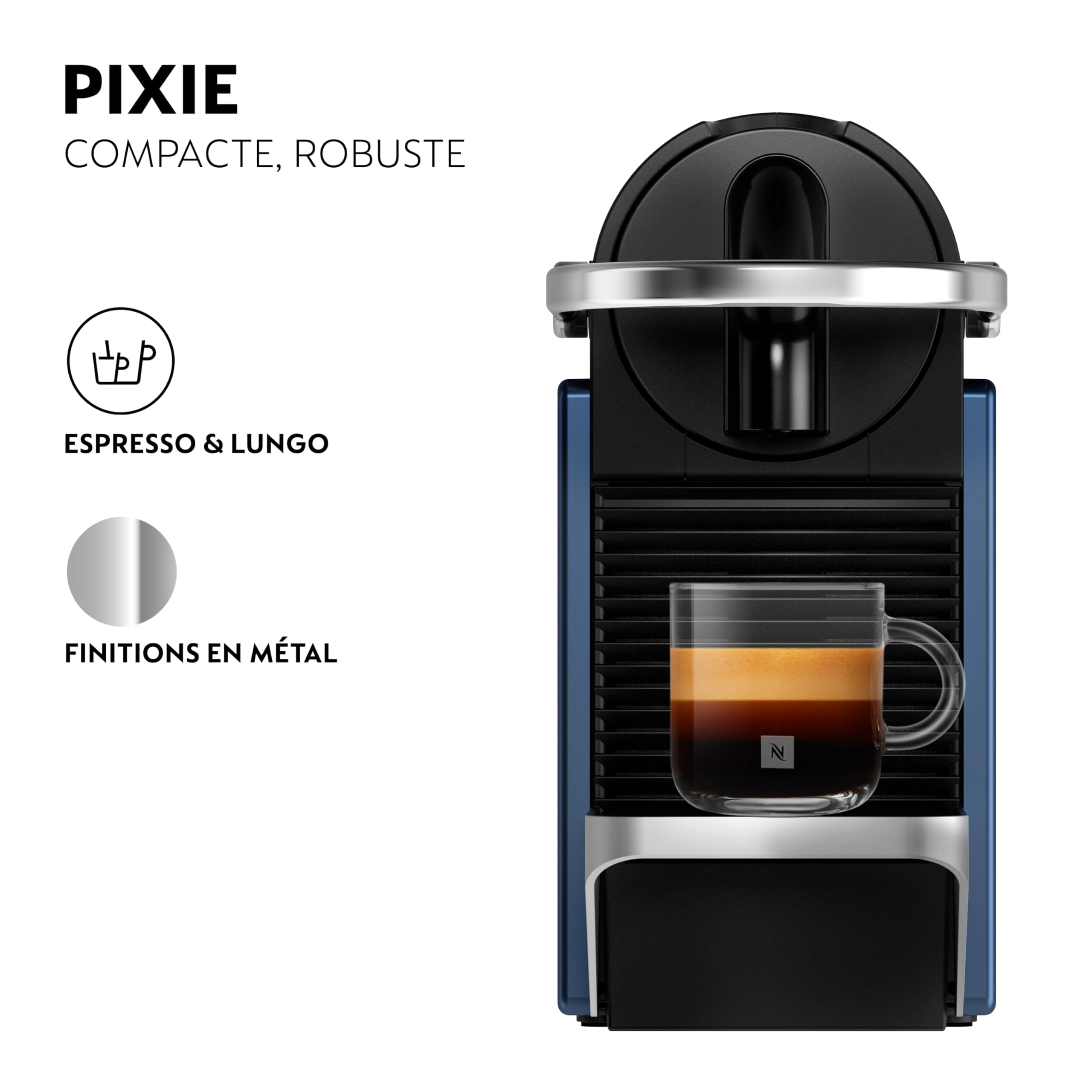 Machine à Café Pixie Bleu, 19 Bars + Kit de Bienvenue, Design Compact, Expresso et Lungo, Arrêt Automatique, Bleu
