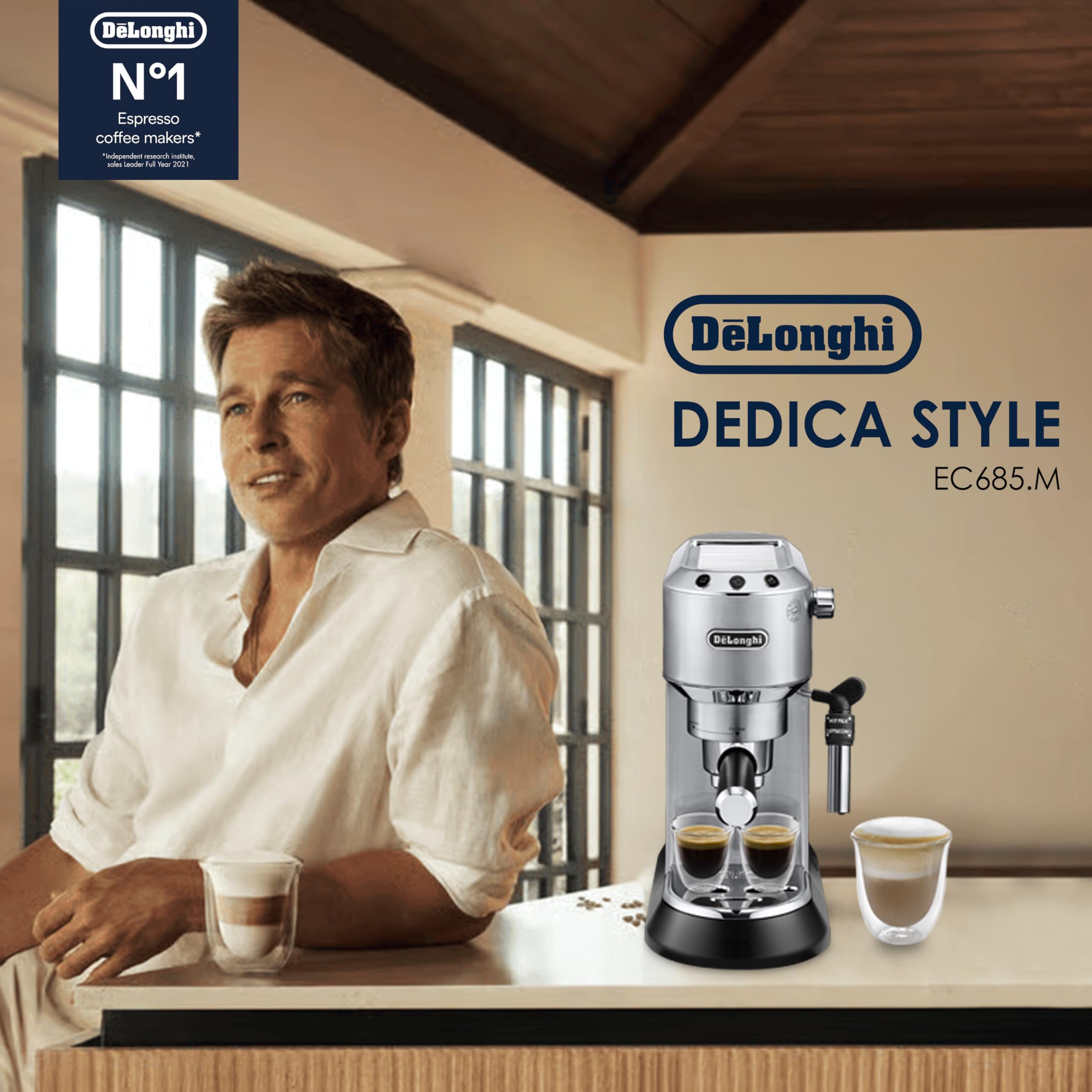 America Dedica Deluxe Machine à expresso automatique, acier inoxydable, 1300 W, 1040 ml, argenté